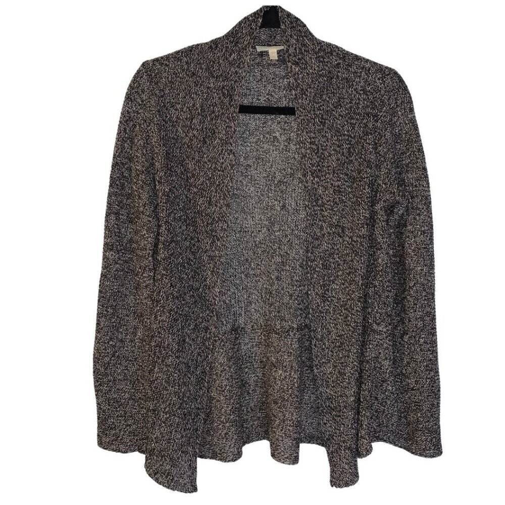 Eileen Fisher Women's 100% Linen Open Sweater Cardigan Size XS Black White Marl